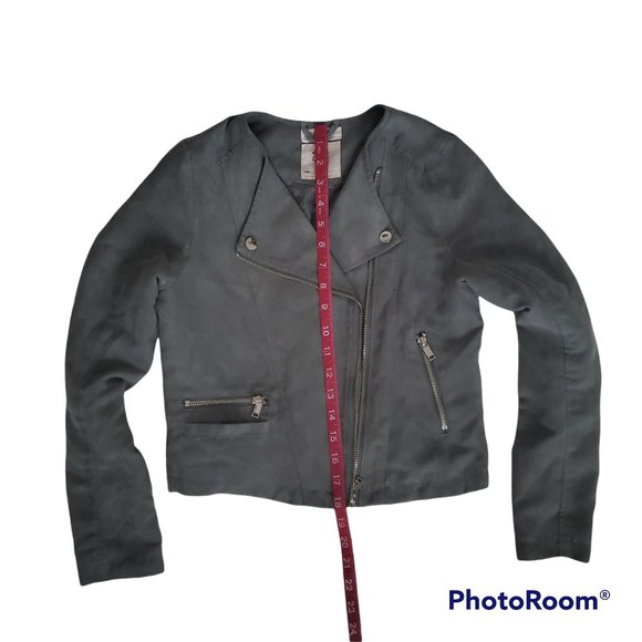 H&M Kids Diagonal Zip Lined Long Sleeve Moto Jacket Ash Gray Girls Size 12-13Y - Picture 13 of 13